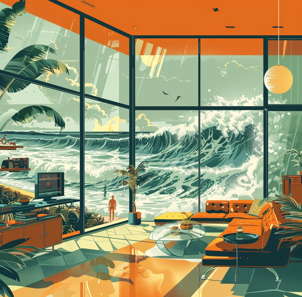 The studio interior, looking out