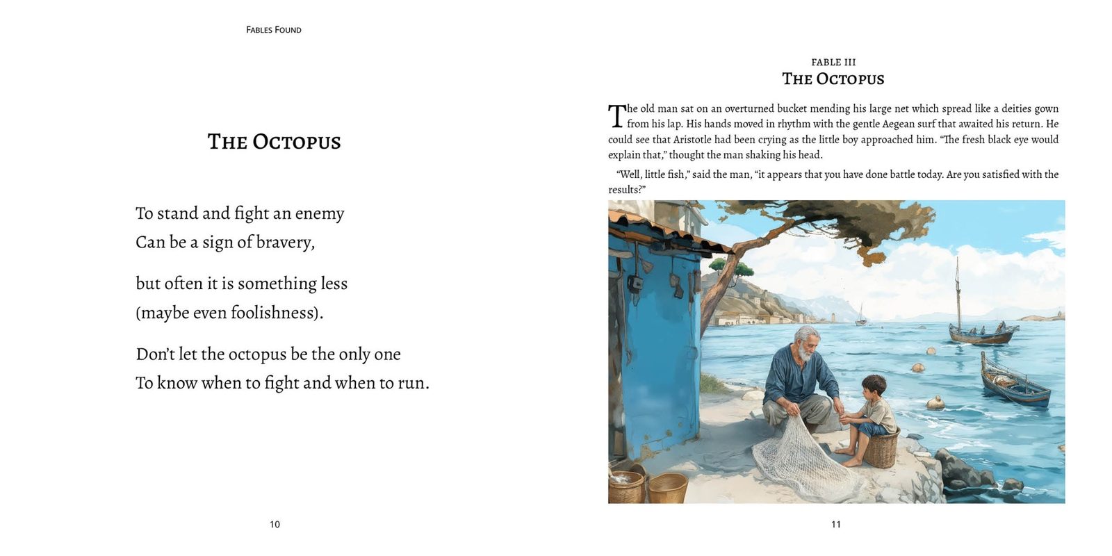 The Octopus illustrated opening spread from Fables Found