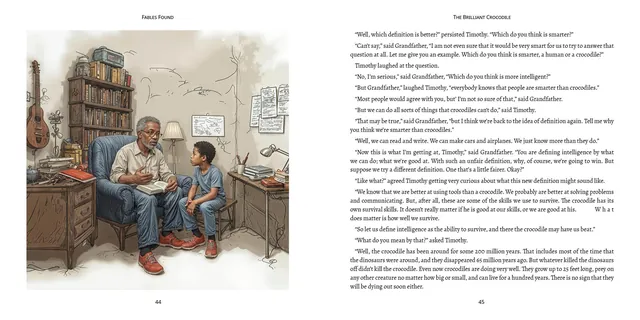 Illustrated children's book interior spread from Fables Found: The Brilliant Crocodile