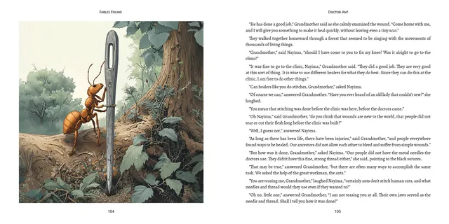 Illustrated children's book interior spread from Fables Found: Doctor Ant